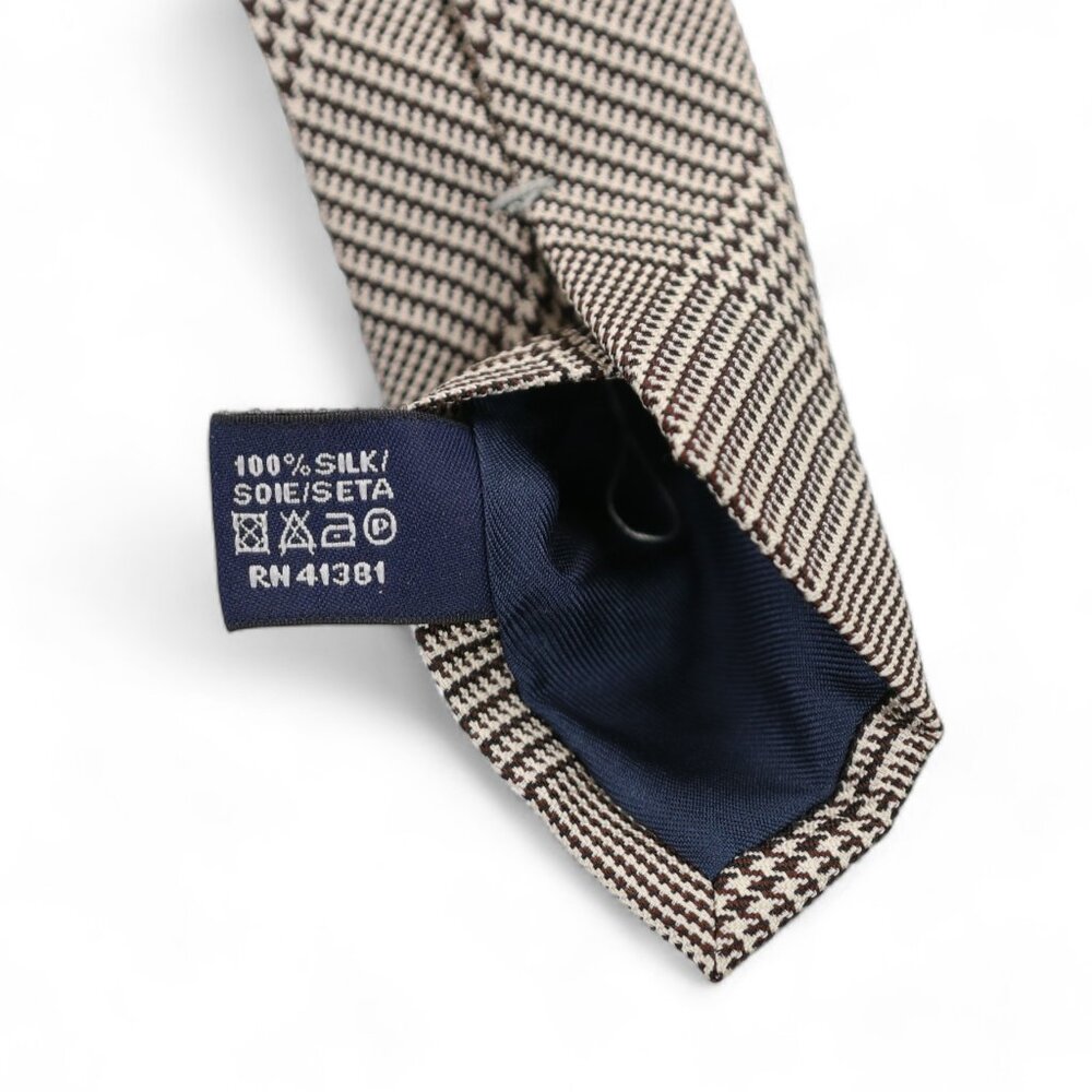 Polo Ralph Lauren Silk Neck Tie Taupe & Brown Houndstooth Handmade In Italy - Picture 9 of 10